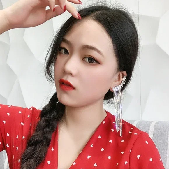 Long Tassel Rhinestone Drop Earrings - Picture 12 of 15